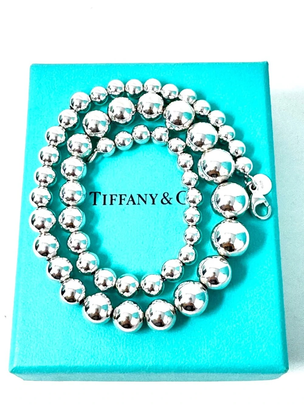 Authentic Tiffany & Co. Graduated Ball Beaded Necklace.